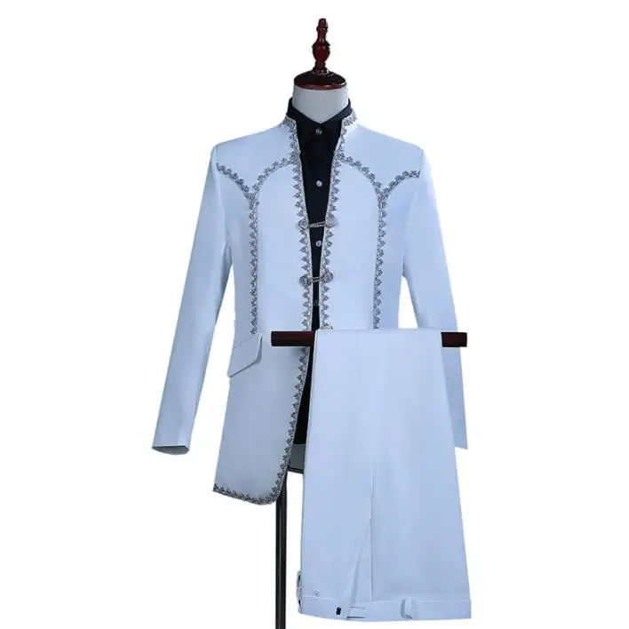 Singer star style dance stage clothing for men suit set with pants mens wedding suits Court retro halloween groom formal dress
Singer star style dance stage clothing for men suit set with pants mens wedding suits Court retro halloween groom formal dress