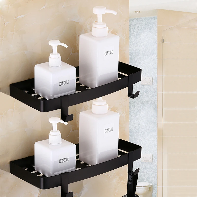 Wall Mounted Black Stainless Steel Bathroom Shelf with towel rack and robe hooks Bath Shampoo shelf dual tiers Corner shelf
Wall Mounted Black Stainless Steel Bathroom Shelf with towel rack and robe hooks Bath Shampoo shelf dual tiers Corner shelf