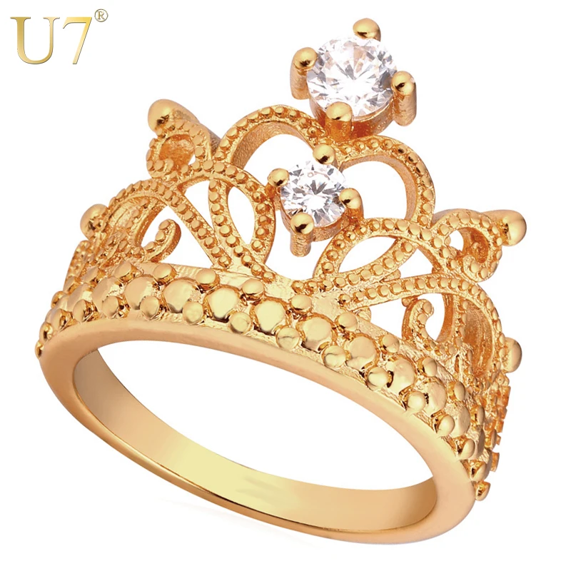 U7 Роскошные Короны Кольца Для Женщин Свадебные Украшения Обручальные Кольцо с