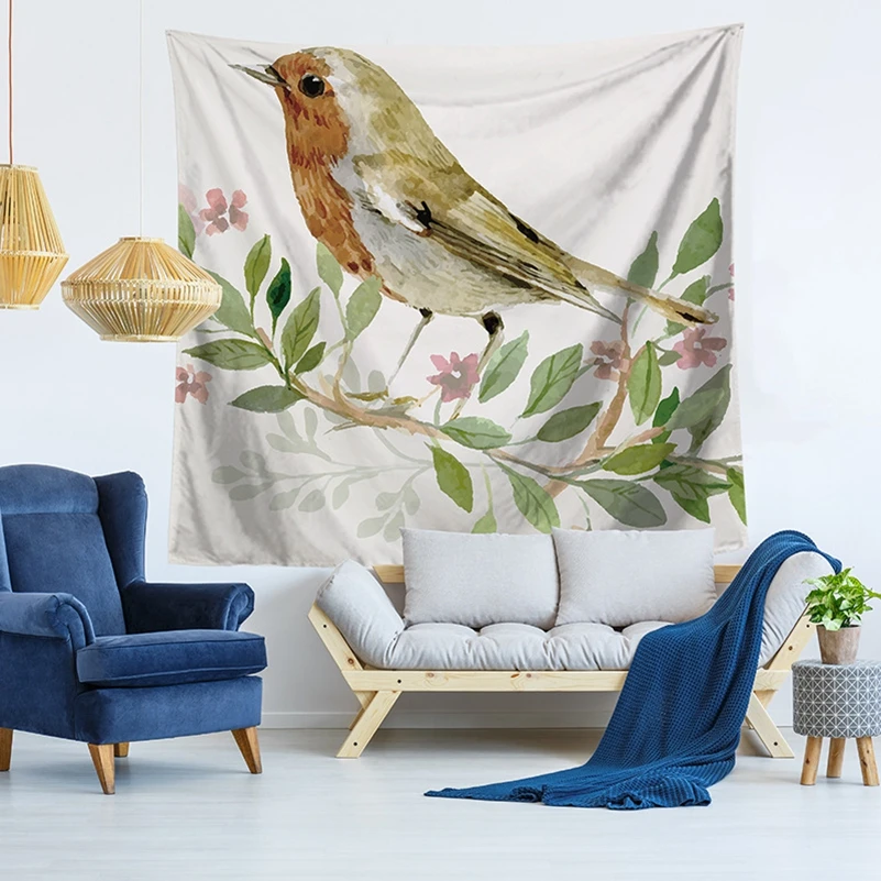 

Home Decorative Wall Hanging Carpet Tapestry Rectangle Bedspread Pastoral Bird Parrot Painting Vintage Pattern GT1275