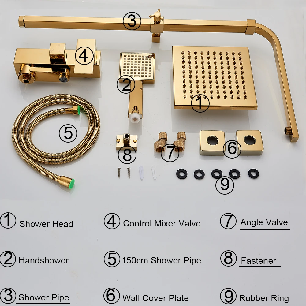 Golden Bath Shower Mixers 8" Rainfall Shower Faucet Set Wall Mounted with Hand Shower Bathroom Rain Shower Column Tap
Golden Bath Shower Mixers 8" Rainfall Shower Faucet Set Wall Mounted with Hand Shower Bathroom Rain Shower Column Tap