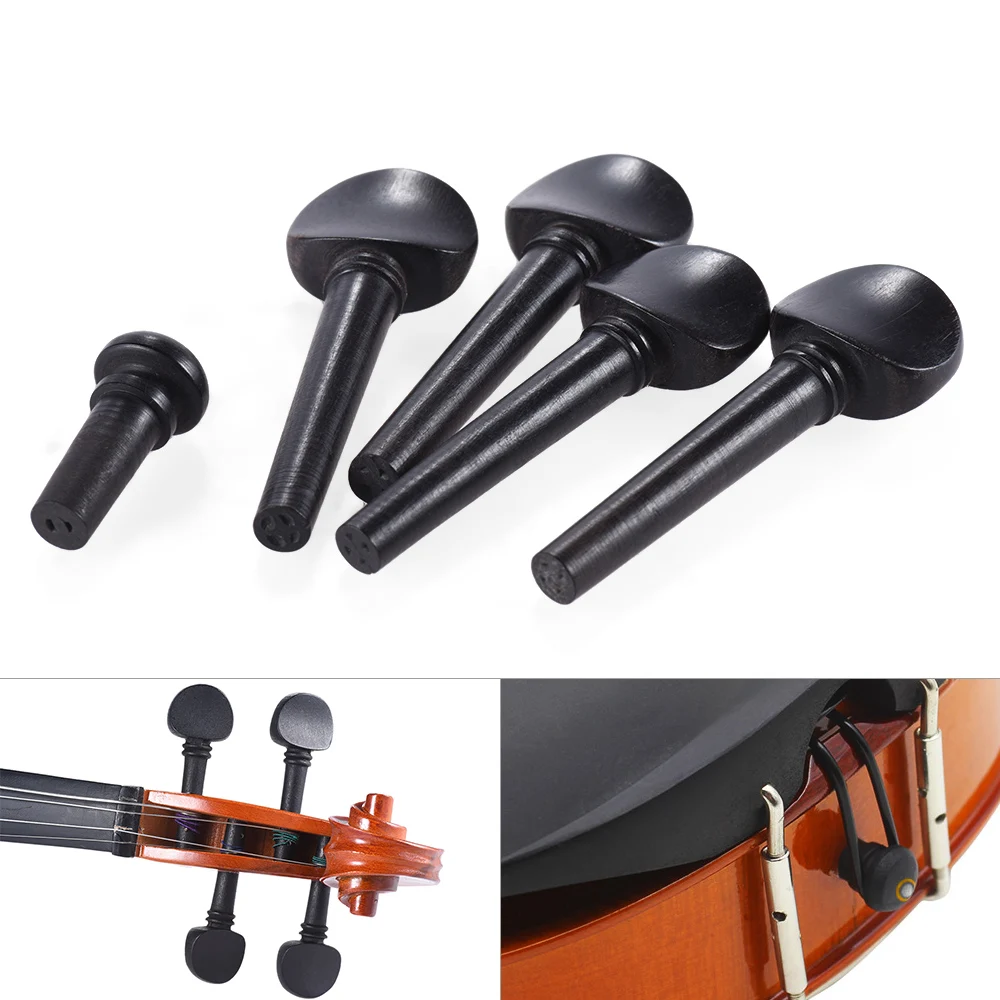 4/4 1/4 3/4 Violin Tuning Pegs Ebony Wood Fiddle Endpin Set Replacement Black | Спорт и развлечения