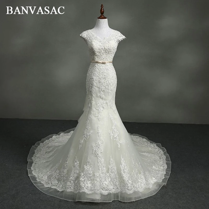 BANVASAC 2018 Vintage O Neck Lace Appliques Mermaid Real Photos Wedding Dresses Crystals Bow Sash Court Train Bridal Gowns
BANVASAC 2018 Vintage O Neck Lace Appliques Mermaid Real Photos Wedding Dresses Crystals Bow Sash Court Train Bridal Gowns