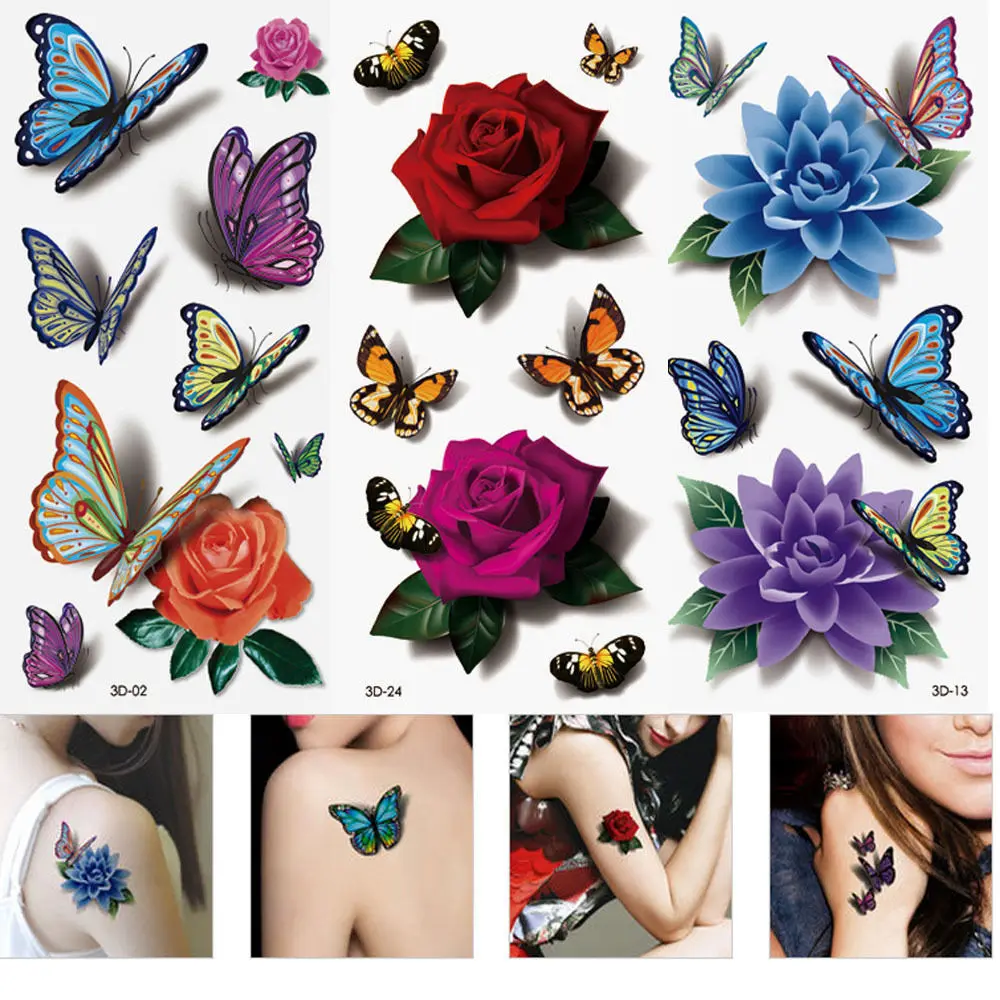 30 листов водонепроницаемые временные тату-рукава Модные бабочки цветы имитация