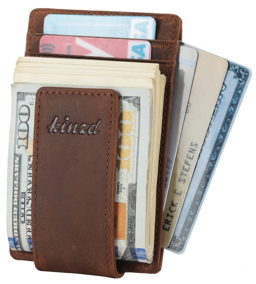 Зажим для денег передний карман кошелек кожаный RFID Блокировка Сильный магнит