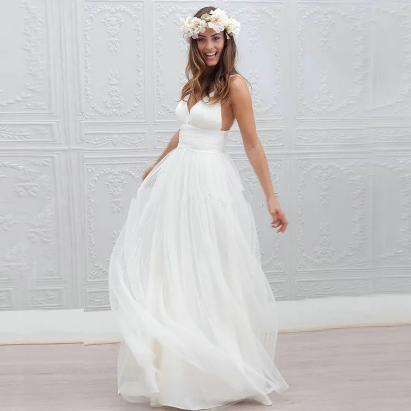 Thinyfull Vestido De Noiva Simple Beach Wedding Dress 2019 A-Line V Neck Spaghetti Straps Sexy Boho Backless White Bride Dress
Thinyfull Vestido De Noiva Simple Beach Wedding Dress 2019 A-Line V Neck Spaghetti Straps Sexy Boho Backless White Bride Dress