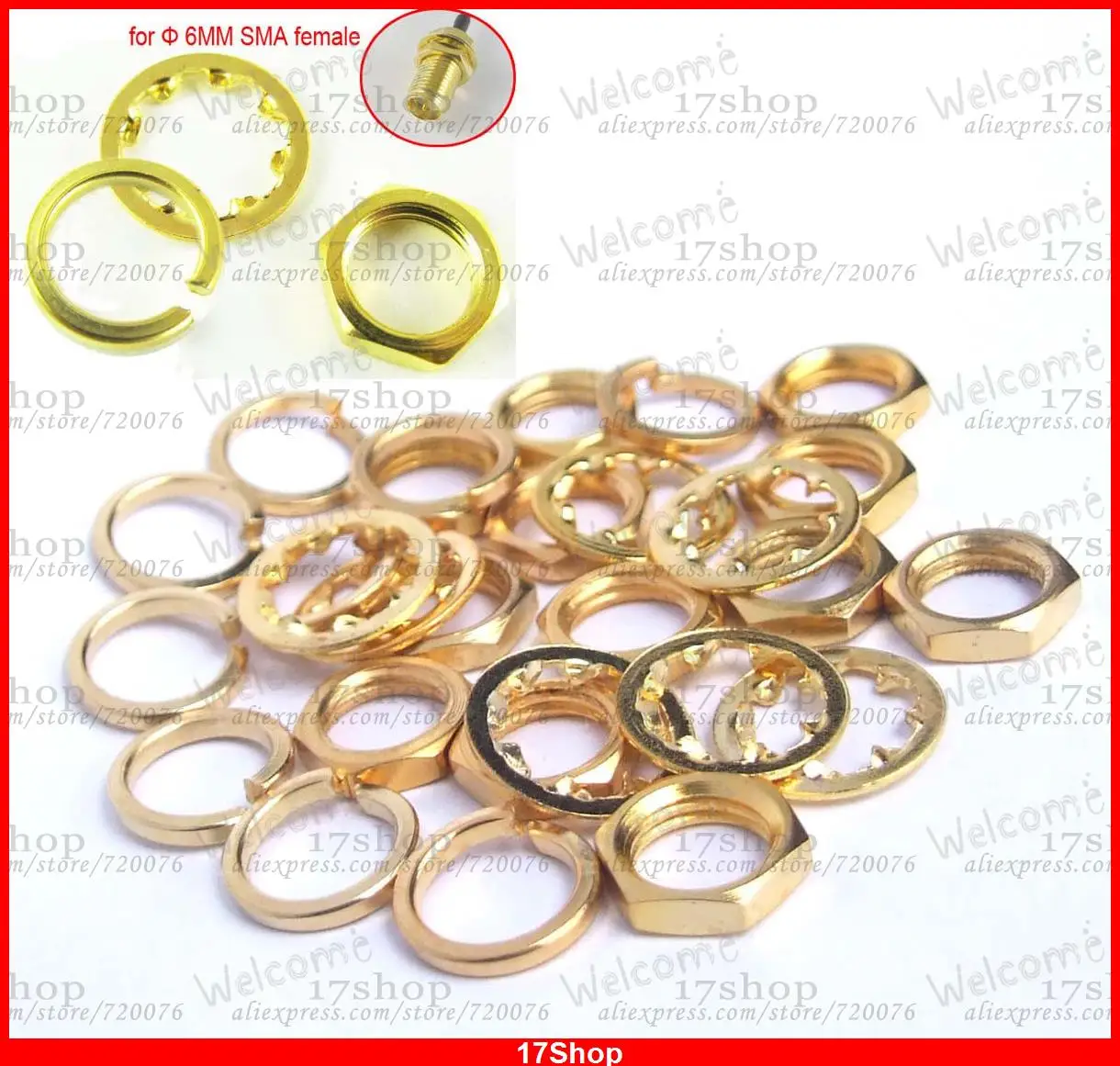 200sets Gold Plated Gasket Screw nut 6.35mm 1/4 - 36UNS-2B for Diameter 6mm SMA Female Standard
200sets Gold Plated Gasket Screw nut 6.35mm 1/4 - 36UNS-2B for Diameter 6mm SMA Female Standard