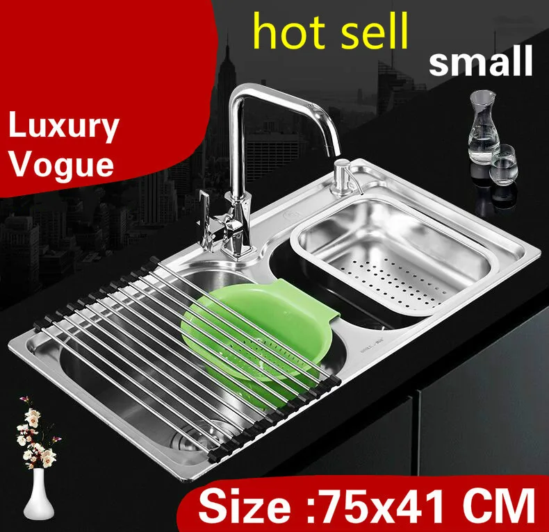 

Free shipping Apartment luxury kitchen double groove sink vogue wash vegetables 304 stainless steel hot sell small 75x41 CM