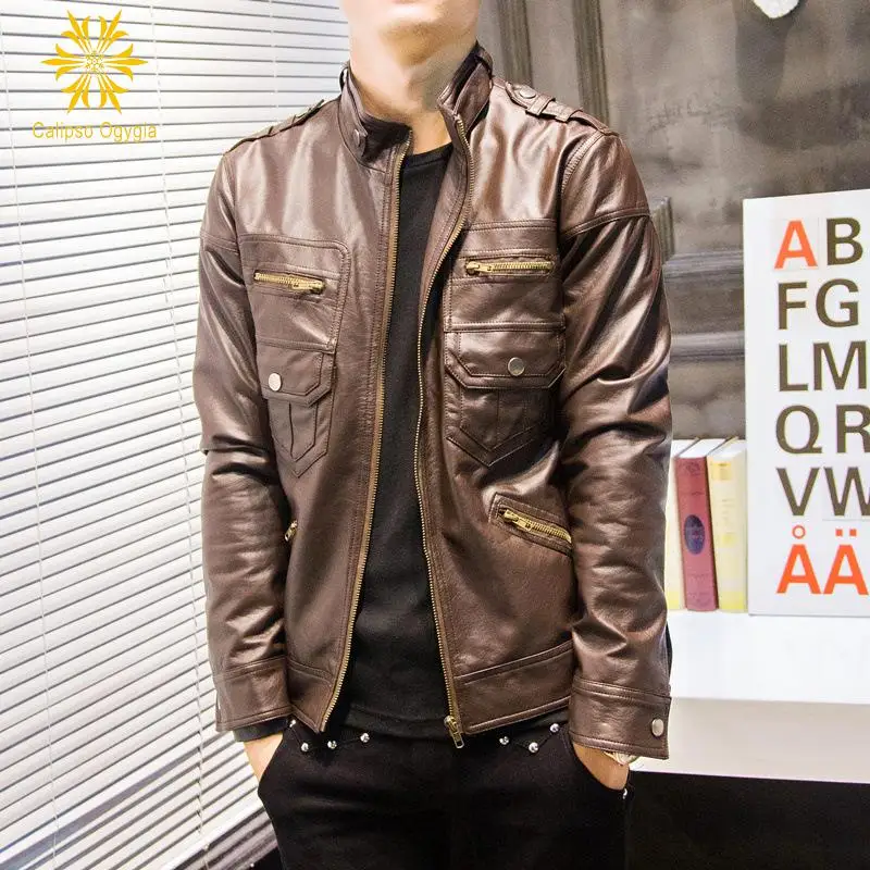 Men's Genuine Lambskin Leather Jacket Slim fit Biker Black Coffee Brown Motorcycle PU Leather Jacket Casaca De Cuero Hombre
Men's Genuine Lambskin Leather Jacket Slim fit Biker Black Coffee Brown Motorcycle PU Leather Jacket Casaca De Cuero Hombre