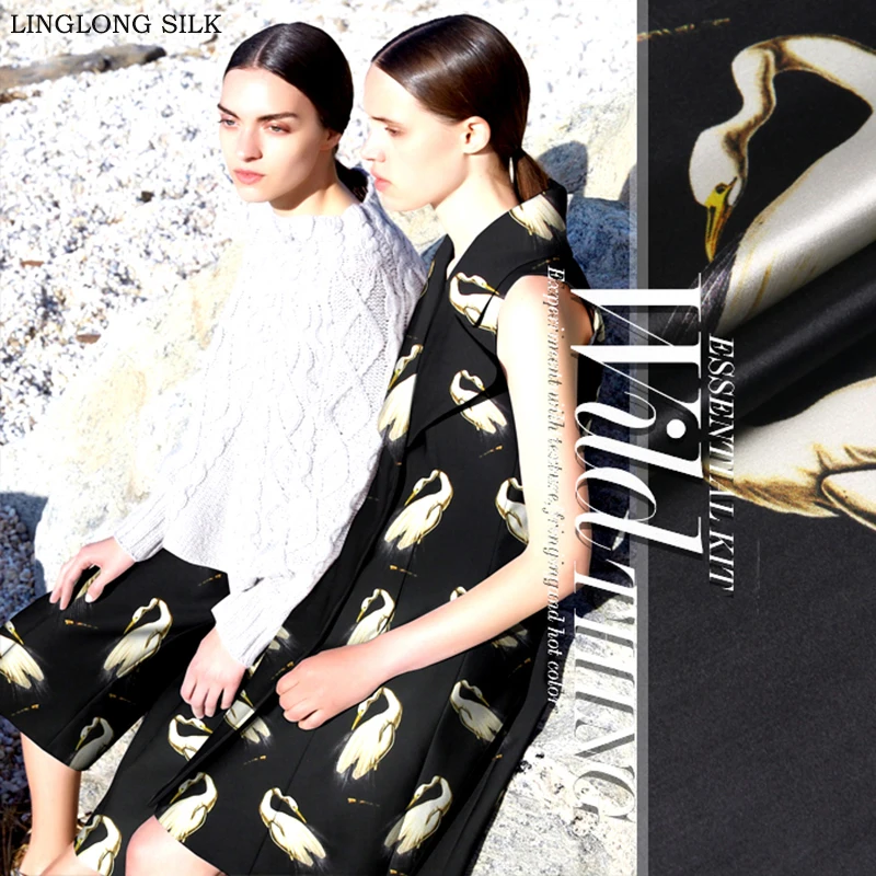 PRINTED SILK WOOL SATIN 140cm width 40mm/35% Silk+65% Wool Satin Fabric Black with Swan for Sewing Christmas Coat or Women Bag
PRINTED SILK WOOL SATIN 140cm width 40mm/35% Silk+65% Wool Satin Fabric Black with Swan for Sewing Christmas Coat or Women Bag