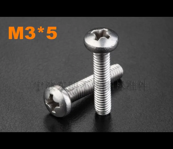 500pcs/lot M3*5 PM DIN7985 Stainless steel pan head philips machine screw