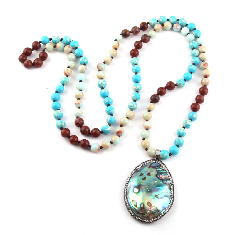 MOODPC New 108 Beads Mala Natural Stone Knotted Crystal Pave Sea Shell Charm Pendant Necklace Women Meditation Yoga Necklace
MOODPC New 108 Beads Mala Natural Stone Knotted Crystal Pave Sea Shell Charm Pendant Necklace Women Meditation Yoga Necklace
