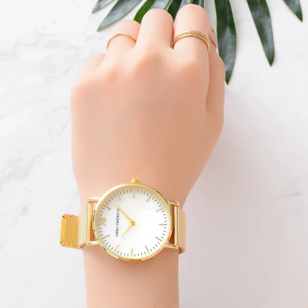 Модные наручные часы роскошные женские золотые популярные простые с цветным
