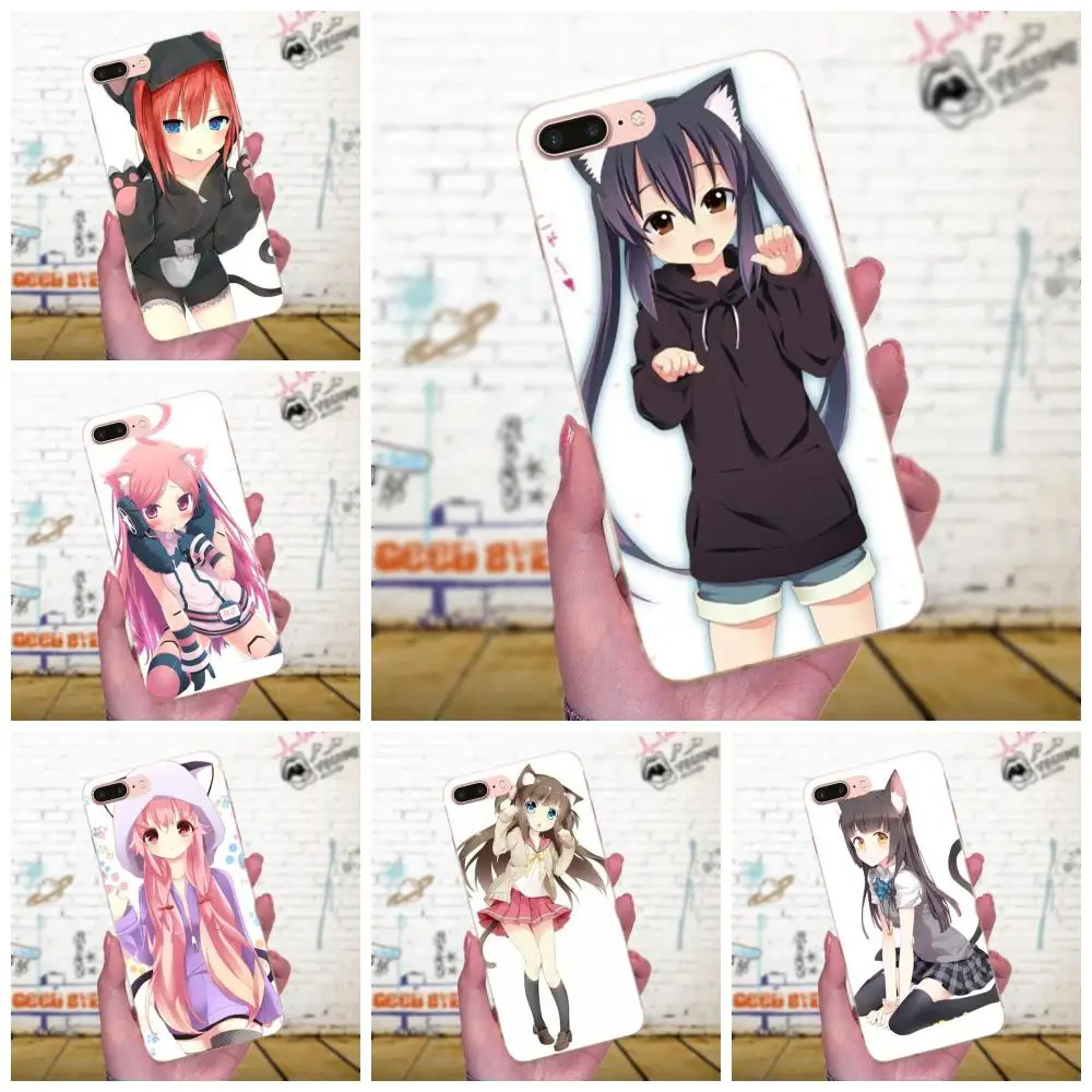 Мультфильм Аниме Kawaii Girl Cat для Huawei Honor 4C 5A 5C 5X 6 6C 6A 6X 7 7X 8 9 V8 V10 Y3II Y5II Y6II G8 P7 Play