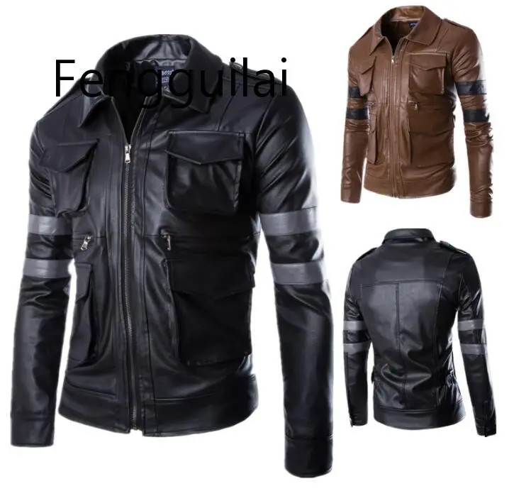 Motorcycle leather jacket men Color matching stripe Slim fit Multi-pocket lapel short clothes mens leather jackets coats biker
Motorcycle leather jacket men Color matching stripe Slim fit Multi-pocket lapel short clothes mens leather jackets coats biker