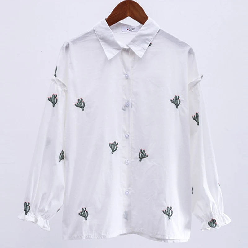 PERHAPS U White Cactus Embroidery Turn Down Collar Button Puff Sleeve Long Sleeve Shirt B0122
PERHAPS U White Cactus Embroidery Turn Down Collar Button Puff Sleeve Long Sleeve Shirt B0122