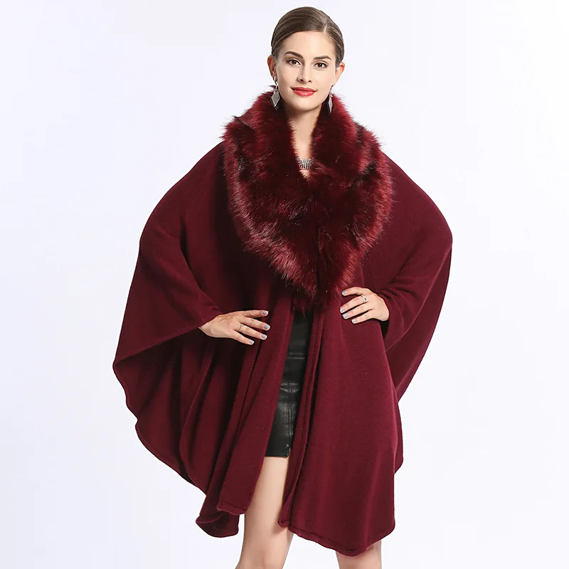 Red Poncho Women Shawl Cloak Fake Fox Fur Big Collar Loose Knit Cardigan Cape Coat Black Ponchos And Layers Woman New Winter
Red Poncho Women Shawl Cloak Fake Fox Fur Big Collar Loose Knit Cardigan Cape Coat Black Ponchos And Layers Woman New Winter