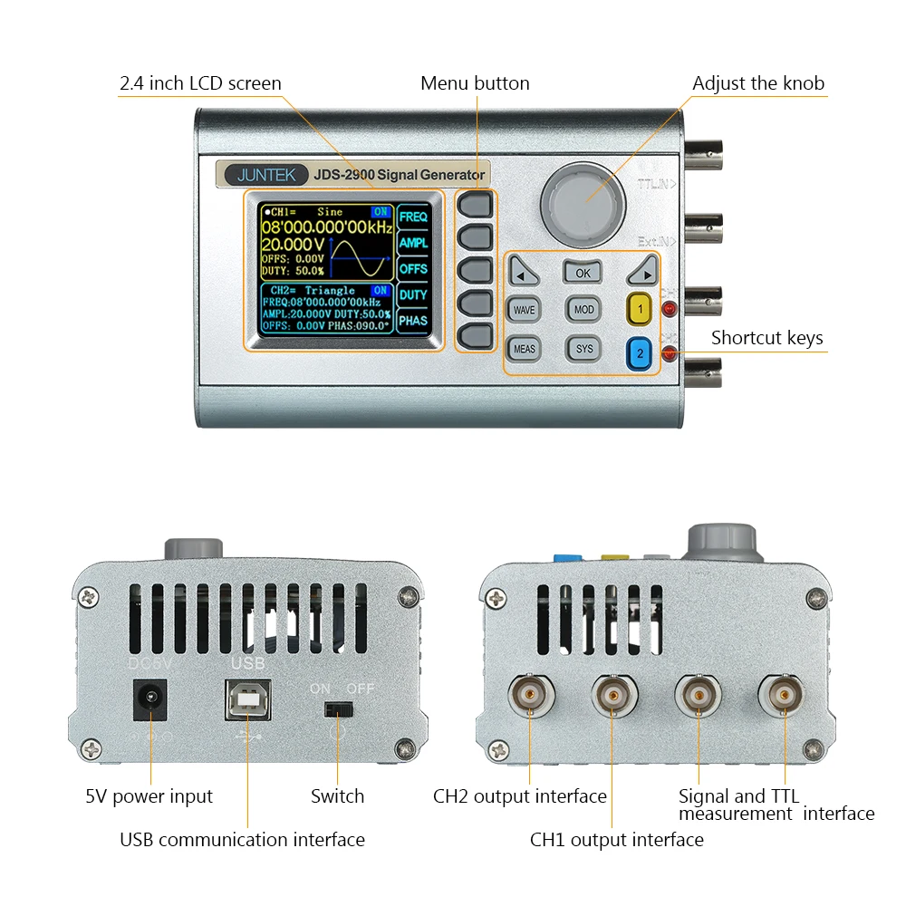 JDS2900 50MHz Dual Channel Signal Generator DDS Arbitrary Waveform Pulse Frequency Meter Protects Digital Control
JDS2900 50MHz Dual Channel Signal Generator DDS Arbitrary Waveform Pulse Frequency Meter Protects Digital Control