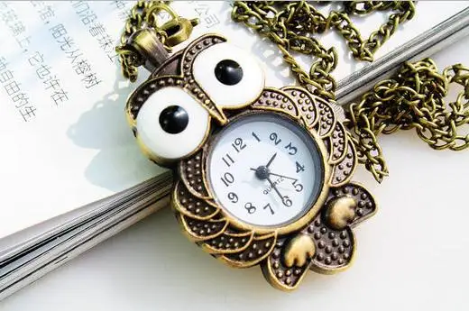 Charming Design unique classic fashion crystal owl Bronze antiques Pocket watch necklace