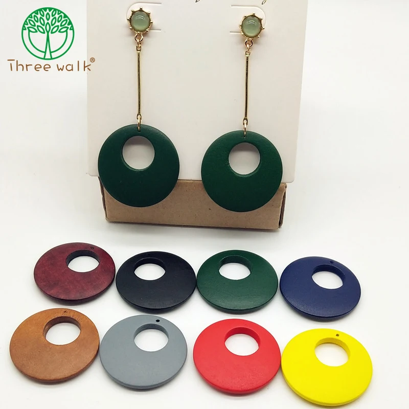 20pcs Mixed Color Fashion Woodiness Earrings Accessories 35mm Round Shape Connector For DIY | Украшения и аксессуары