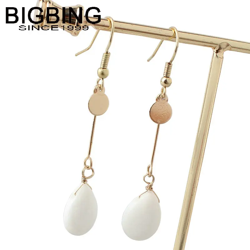 R090 BIGBING ювелирные изделия Модные Белые натуральные каплевидные камни серьги с