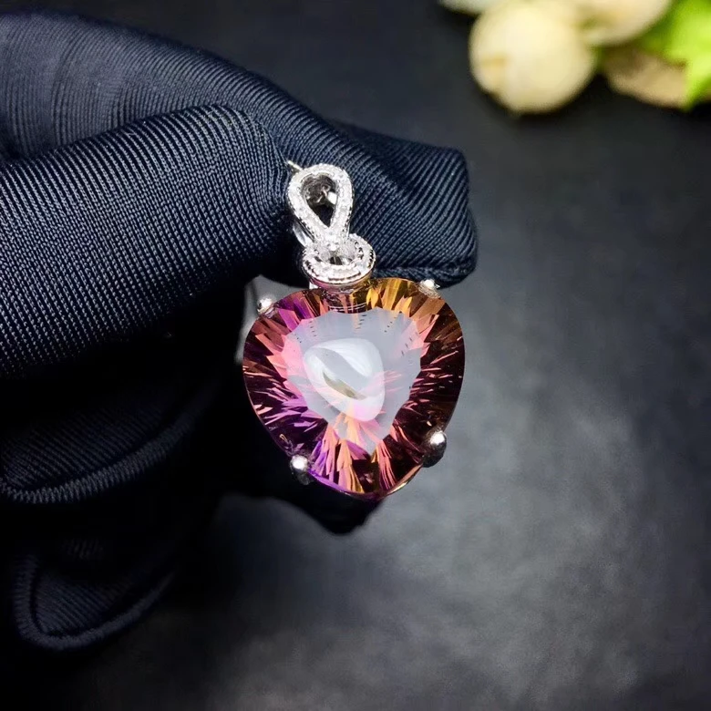 natural Ametrine pendant S925 silver Natural Purple yellow crystal Necklace trendy romantic heart women girl fine gift jewelry
natural Ametrine pendant S925 silver Natural Purple yellow crystal Necklace trendy romantic heart women girl fine gift jewelry