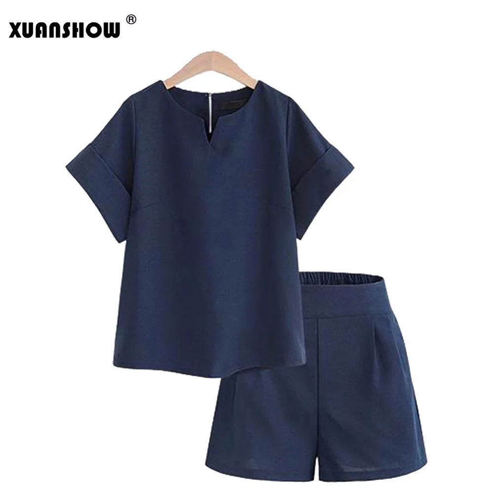 XUANSHOW Women Summer Casual Linen V-neck Short Sleeve Tops + Shorts Two Piece Set Female Office Suit Set Plus size Costumes
XUANSHOW Women Summer Casual Linen V-neck Short Sleeve Tops + Shorts Two Piece Set Female Office Suit Set Plus size Costumes