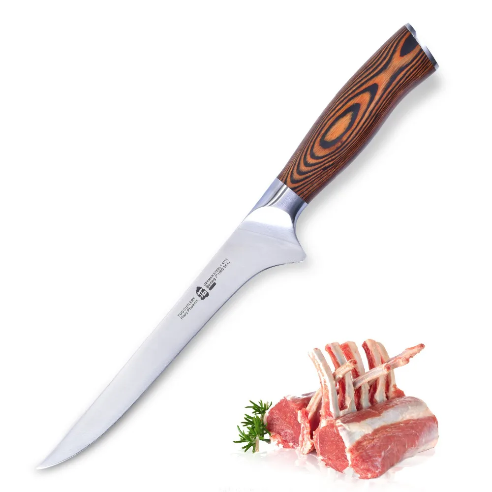 TUO Cutlery Boning Knife - German HC Stainless steel kitchen Filleting Chef knife - Non-slip Ergonomic Pakkawood Handle - 7"
TUO Cutlery Boning Knife - German HC Stainless steel kitchen Filleting Chef knife - Non-slip Ergonomic Pakkawood Handle - 7"