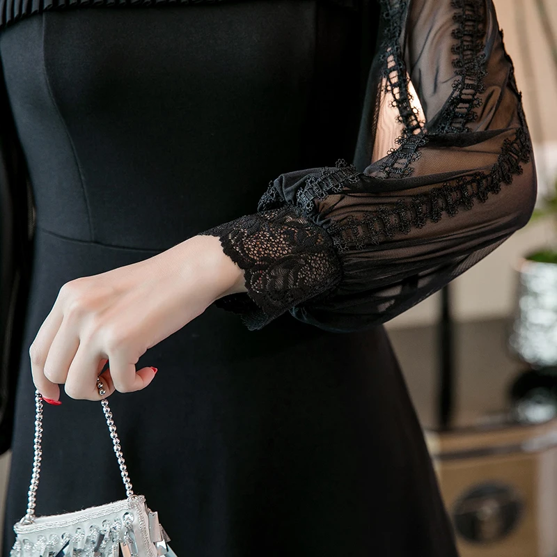 S-4XL Free ship Fall Dress Hollow Out Women Crochet Lantern Sleeve Ruffled Dress Elegant black Dress Femininas Vestido Plus size
S-4XL Free ship Fall Dress Hollow Out Women Crochet Lantern Sleeve Ruffled Dress Elegant black Dress Femininas Vestido Plus size