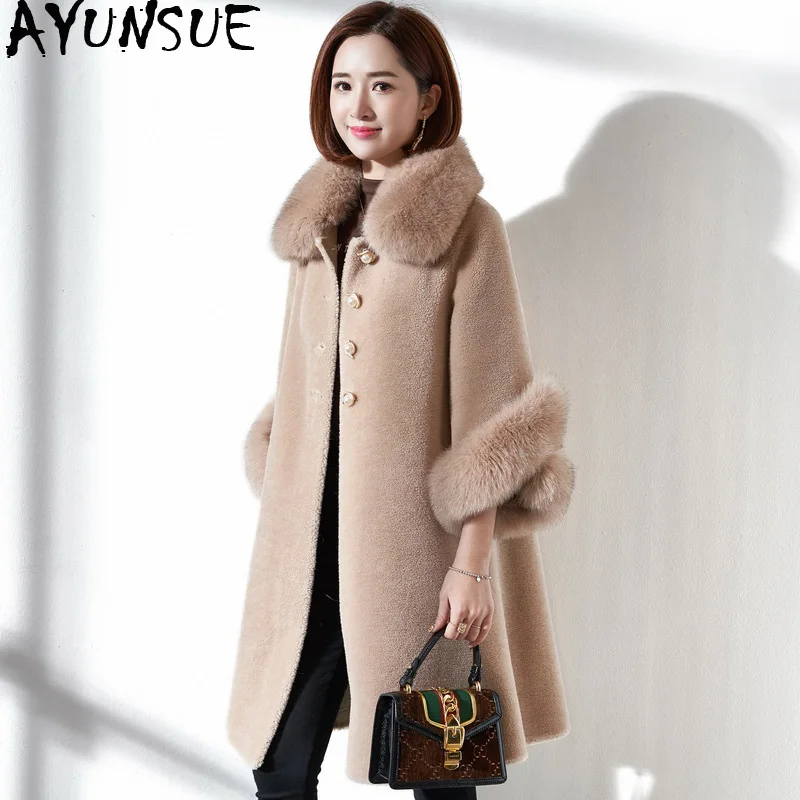 AYUNSUE Real Fur Coat Female Sheep Shearling Fur Korean Jackets 2020 Winter Jacket Women Fox Fur Collar Long Wool Coat MY3531
AYUNSUE Real Fur Coat Female Sheep Shearling Fur Korean Jackets 2020 Winter Jacket Women Fox Fur Collar Long Wool Coat MY3531