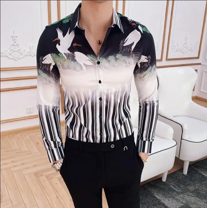 High Quality Men Shirt Brand New Print Shirt Men Long Sleeve Streetwear Slim Fit Striped Shirts For Men Party Dress Tuxedo
High Quality Men Shirt Brand New Print Shirt Men Long Sleeve Streetwear Slim Fit Striped Shirts For Men Party Dress Tuxedo