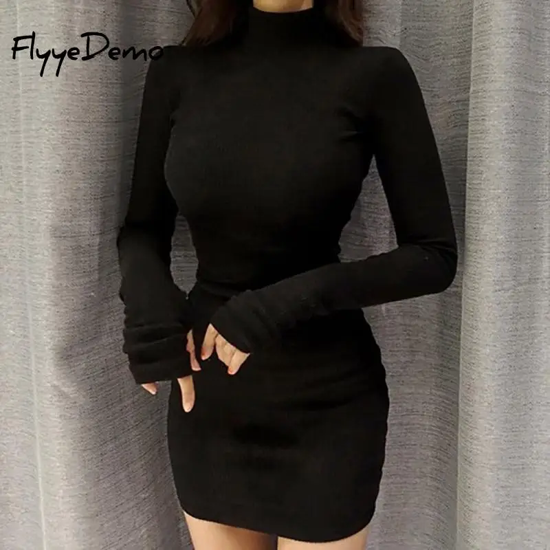Elastic Spring Dress Fall Women Sexy Casual Knit Sheath Mini Dresses Ladies Turtleneck Black Long Sleeve Bodycon Dress
Elastic Spring Dress Fall Women Sexy Casual Knit Sheath Mini Dresses Ladies Turtleneck Black Long Sleeve Bodycon Dress