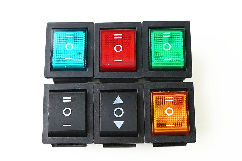 Rocker Switch Power Switch 3 Position ON-OFFON 6 Pins With Light 16A 250VAC/ 20A 125VAC KCD4
Rocker Switch Power Switch 3 Position ON-OFFON 6 Pins With Light 16A 250VAC/ 20A 125VAC KCD4