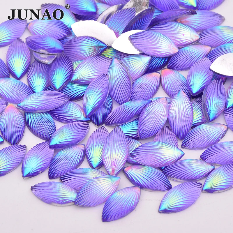 

JUNAO 7x15mm Glitter Purple AB Crystal Rhinestone Applique Horse Eye Strass Crystal Flatback Resin Gems Non Sewing Stones 200pcs