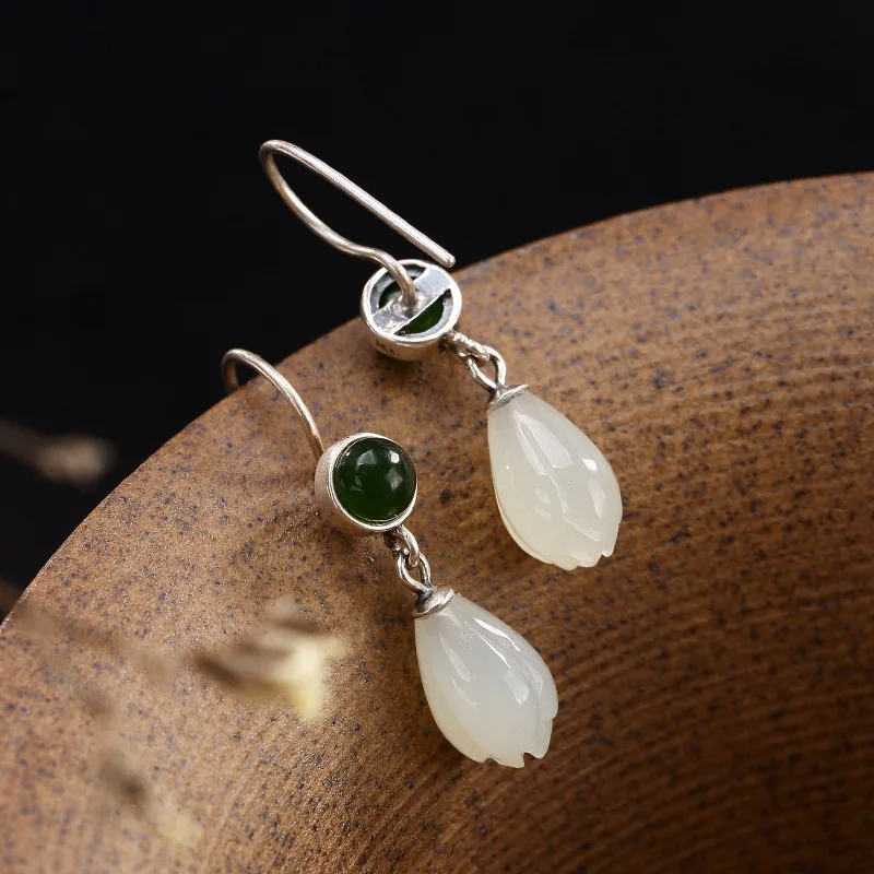 Pure Silver Inlay Ways Hetian Jade White Jade Jade Pendant Earrings Wholesale High-grade
Pure Silver Inlay Ways Hetian Jade White Jade Jade Pendant Earrings Wholesale High-grade