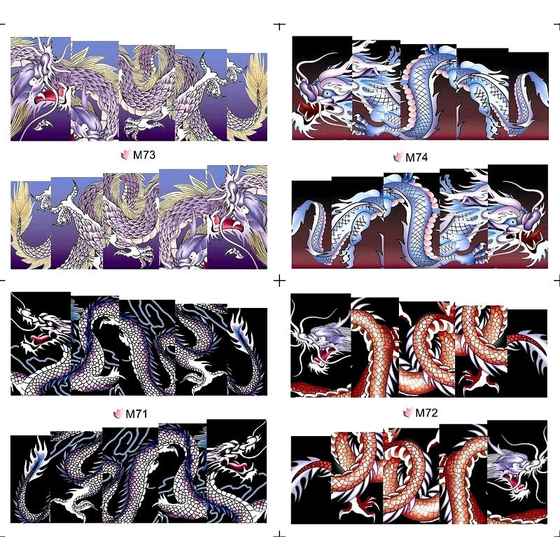 4 PACKS / LOT Nail Art Water Transfers Stickers Nail Decals Stickers DRAGON FULL PAGE M071-M074
4 PACKS / LOT Nail Art Water Transfers Stickers Nail Decals Stickers DRAGON FULL PAGE M071-M074