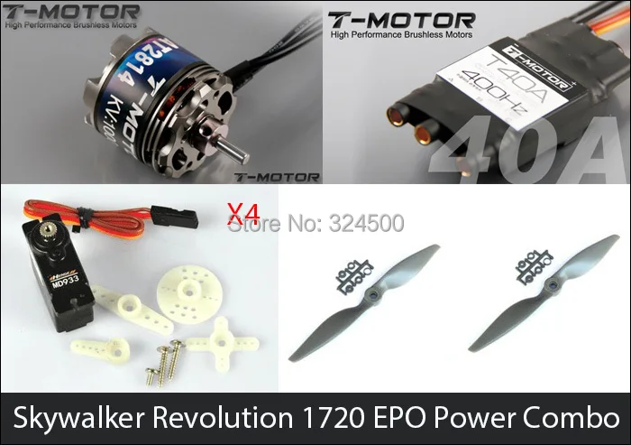 Power Combos ( Motor ESC Servos and Props Kit ) for Skywalker Revolution 1720 EPO Plane and 2015 Skywalker 1680 FPV Plane TYPE 2
Power Combos ( Motor ESC Servos and Props Kit ) for Skywalker Revolution 1720 EPO Plane and 2015 Skywalker 1680 FPV Plane TYPE 2