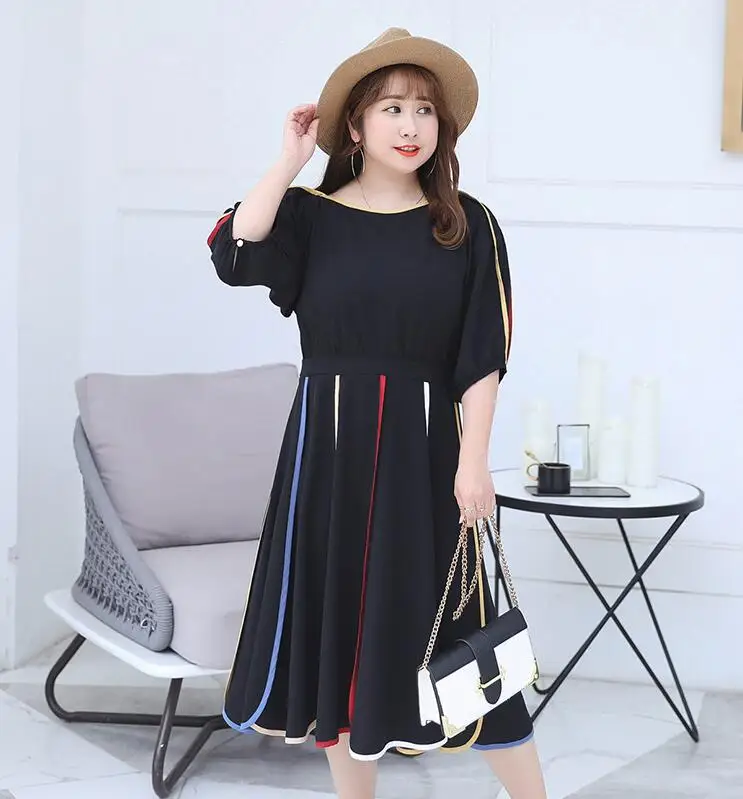 Women's summer black contrast color striped chiffon dress lady's plus size sexy dress XL~4XL TB251
Women's summer black contrast color striped chiffon dress lady's plus size sexy dress XL~4XL TB251