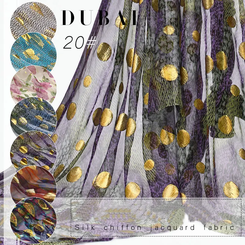 Роскошные золотые пряжи burnout jacquard Шелковый шифон ткани HLC140|printed silk chiffon fabric|chiffon
