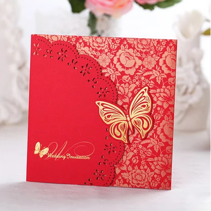 Butterfly Wedding Invitation Card 15*15cm Perfect Quality Chinese Red Including Envelopes And Seals
Butterfly Wedding Invitation Card 15*15cm Perfect Quality Chinese Red Including Envelopes And Seals