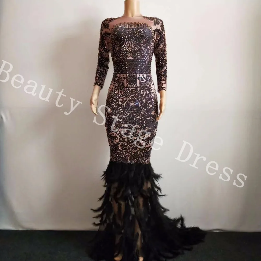 Sparkly Colorful Rhinestones Black Feather Long Dress Glisten Full Stones Big Tail Dress Costume Prom Birthday Celebrate Dress
Sparkly Colorful Rhinestones Black Feather Long Dress Glisten Full Stones Big Tail Dress Costume Prom Birthday Celebrate Dress