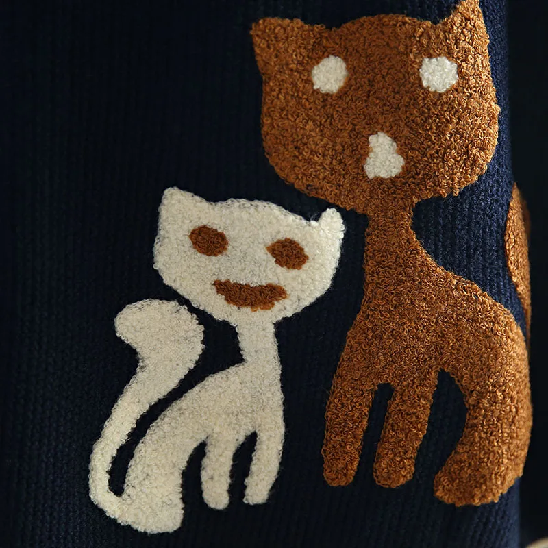 Spring and Autumn Fashion Women Leisure The long Sleeve Kitten Applique Loose knit Sweater Lady Winter Coat hedging Sweater
Spring and Autumn Fashion Women Leisure The long Sleeve Kitten Applique Loose knit Sweater Lady Winter Coat hedging Sweater