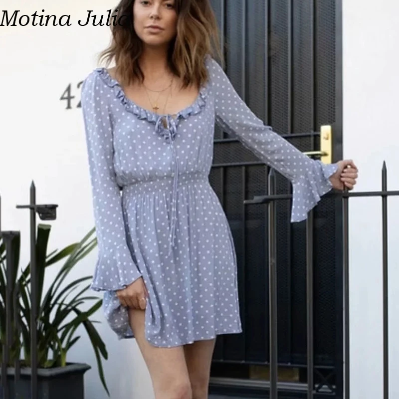 Motina Julia/короткое платье в горошек с рюшами женские осенние вечерние элегантные