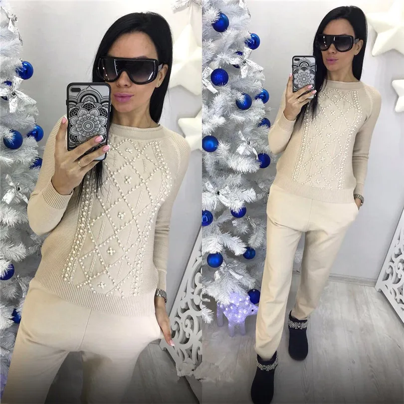 2018 Autumn Winter Knitting Women Set Fashion Pearls Cotton Ladies Women Suits Pullover Sweater And Pant Two Piece Femme Suit
2018 Autumn Winter Knitting Women Set Fashion Pearls Cotton Ladies Women Suits Pullover Sweater And Pant Two Piece Femme Suit