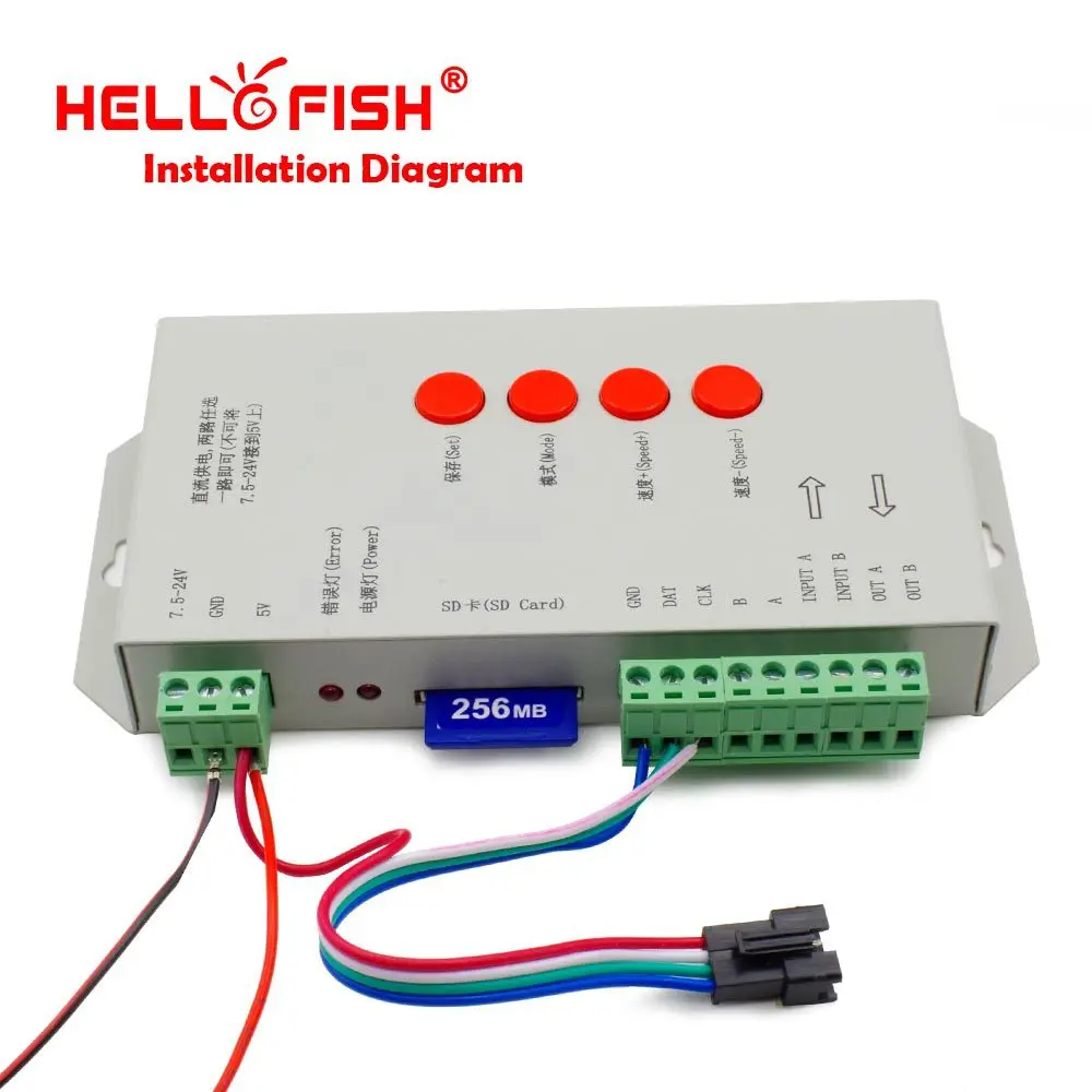Светодиодный пиксельный контроллер Hello Fish высококачественный T-1000S с SD-картой 128 м