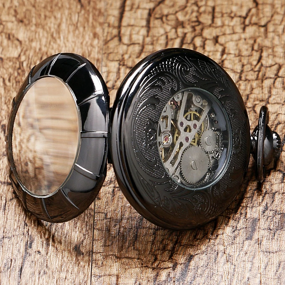 Black Hollow Case Blue Roman Number Skeleton Dial Steampunk Mechanical Pocket Watch with Chain Fob Watches Gifts for Women Men
Black Hollow Case Blue Roman Number Skeleton Dial Steampunk Mechanical Pocket Watch with Chain Fob Watches Gifts for Women Men