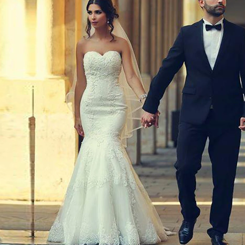 Sexy Sweetheart Mermaid Wedding Dresses Lace Design Appliques Lace Up High Quality Bridal Gown Custom Made Wedding Dresses
Sexy Sweetheart Mermaid Wedding Dresses Lace Design Appliques Lace Up High Quality Bridal Gown Custom Made Wedding Dresses