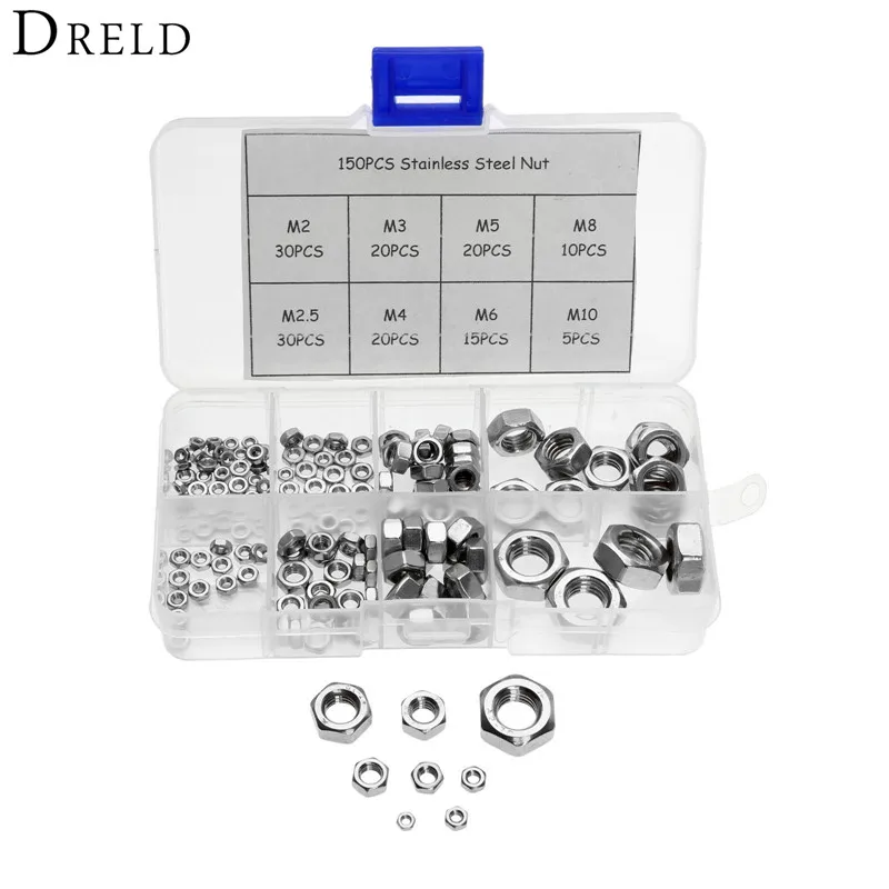 DRELD 150 шт. M2 M2, 5 M3 M4 M5 M6 M8 M10 самоблокирующиеся шестигранные гайки из нержавеющей стали стопорные гайки ассортимент Инструменты для ремонта с к...
DRELD 150 шт. M2 M2, 5 M3 M4 M5 M6 M8 M10 самоблокирующиеся шестигранные гайки из нержавеющей стали стопорные гайки ассортимент Инструменты для ремонта с к...
