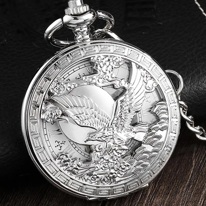 Hollow Big Eagle Silver Mechanical Pocket Watch For Men Vintage Skeleton Engraved Retro Fob Hand Watch Necklace Stainless Steel
Hollow Big Eagle Silver Mechanical Pocket Watch For Men Vintage Skeleton Engraved Retro Fob Hand Watch Necklace Stainless Steel