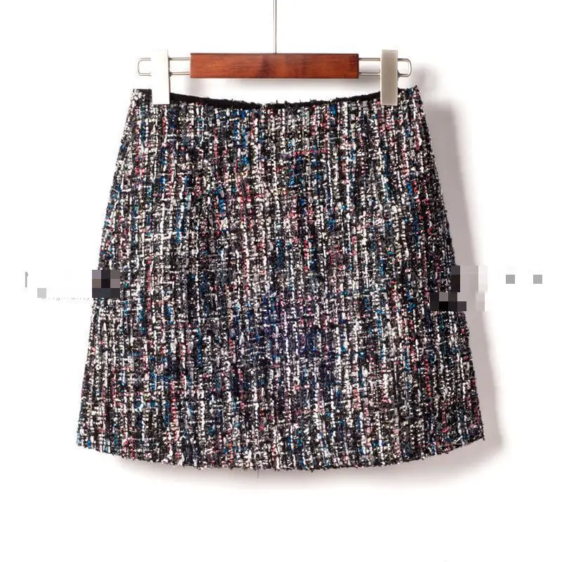 Женская твидовая юбка карандаш с блестками универсальная мини высокой талией